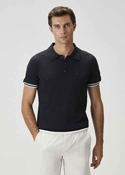 Navy Blue Short Sleeve Polo Sweater