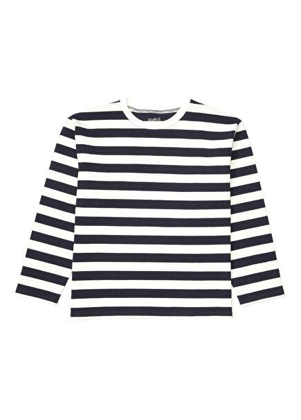 Lacivert Beyaz Çizgili Kız Çocuk T-shirt
