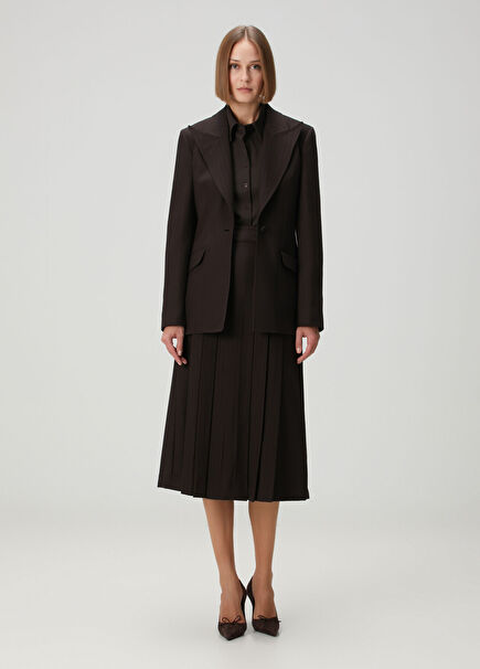 Brown Midi Wool Skirt