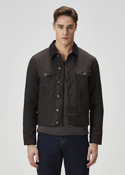 Dark Brown Collar Velvet Garnished Coat