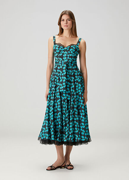 Paloma Blue Black Floral Midi Dress