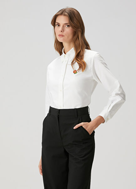 White Floral Embroidered Shirt