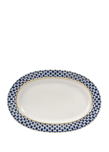 Cobalt Net Mavi Oval Porselen Servislik