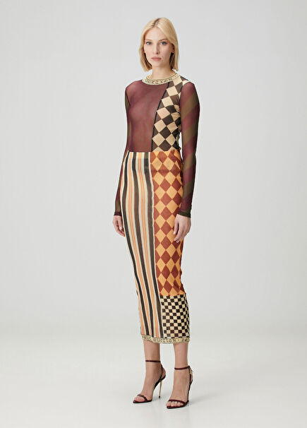 Patchwork Printed Midi Skirt