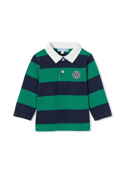Yeşil Çizgili Polo Yaka Uzun Kollu Erkek Bebek T-Shirt