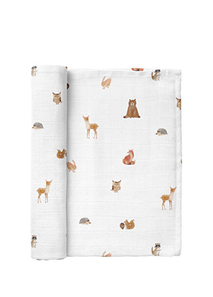 Forest Amigos Organic Cotton Washed Muslin Cover 115 x 115 cm