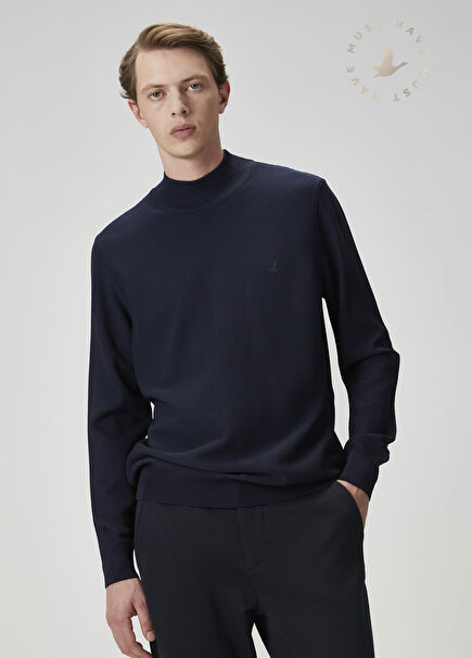 Lacivert Yarım Balıkçı Yaka Kazak