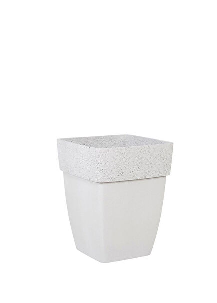 Polystone Kumlu Beyaz Kenar Saksı