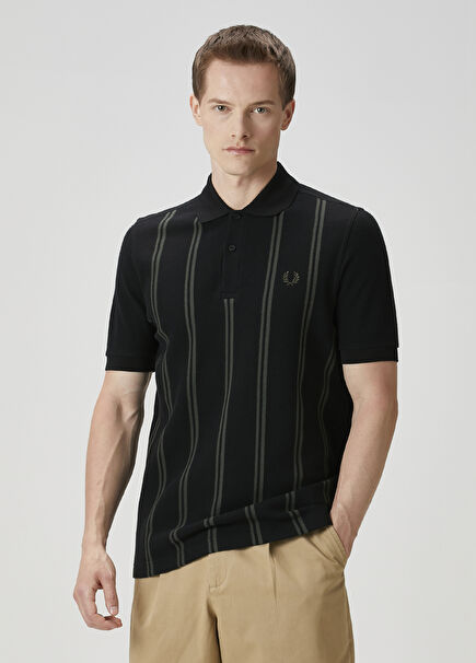 Siyah Polo Yaka Çizgili T-shirt