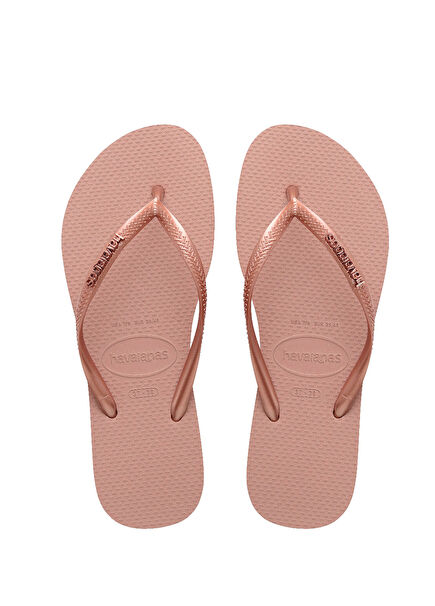 Slim Logo Metallic Pembe Kadın Plaj Terliği