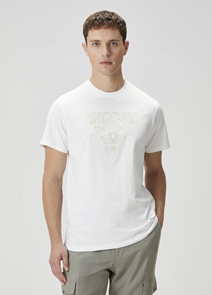 White Floral Logo Embroidered T-Shirt