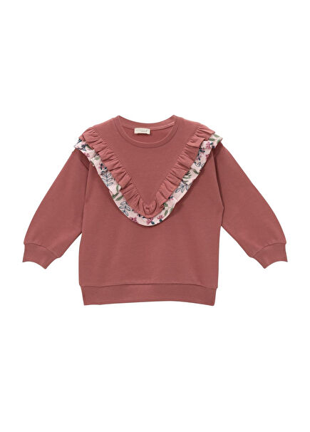 Dried Rose Long Sleeve Ruffle Detailed Girls' Sweatshirt
