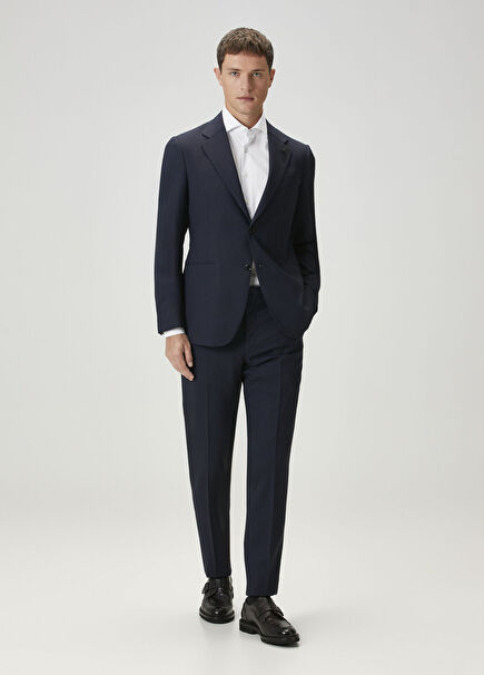 Lacivert Ekose Desenli Yün Takım Elbise