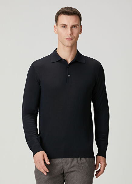 Lacivert Polo Yün Triko