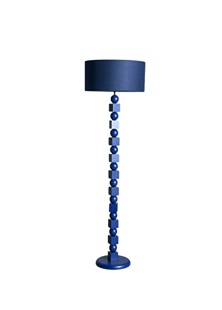 Poly Navy Blue Wood Floor Lamp