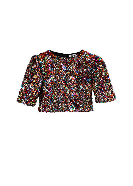 Leda Sequined Half Sleeve Girls' Blouse