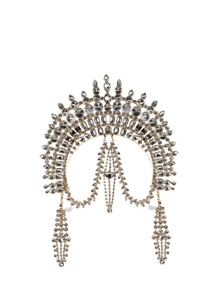 Byzantine Headpiece Silver Plated Crystal Stone Women's Hair Accessory