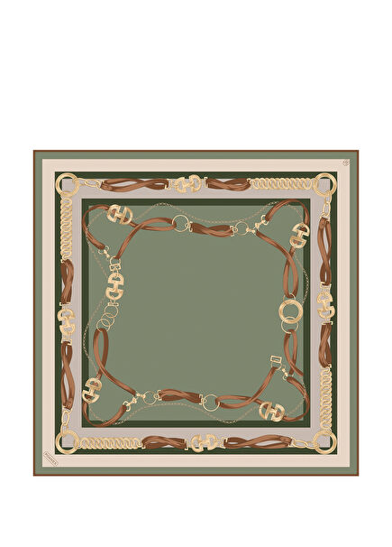 Kemer Bordür Desenli Twill İpek Kadın Eşarp