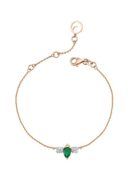 Queen Bee Zümrüt Pırlanta Kadın Altın Bileklik