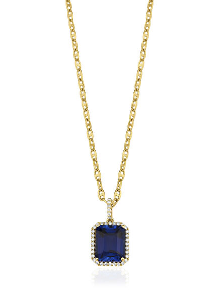 Octagon Sapphire Diamond 18K Gold Women's Necklace