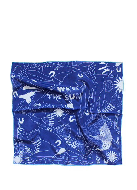 Blue Square Silk Unisex Scarf