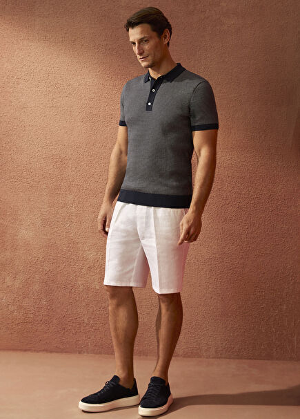 White Waist Corded Linen Bermuda