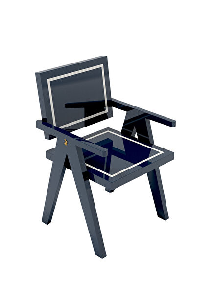 Lacivert Ahşap Lake Yemek Odası Sandalye