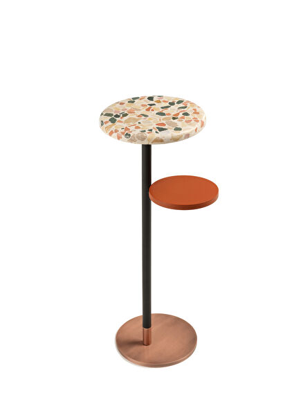 Dirhem Copper Plated Terrazzo Side Table 23x30 cm