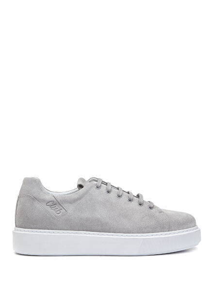 Grey Logo Detailed Men's Leather Sneaker