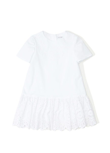 Beyaz Fisto Dokulu Kız Çocuk Elbise