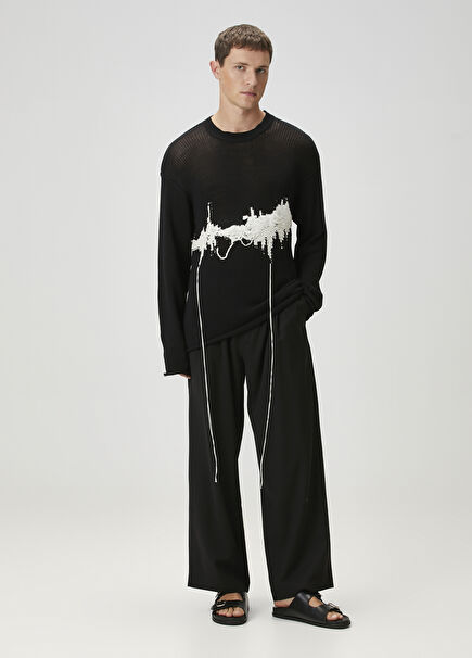 Black Waist Corded Wool Trousers
