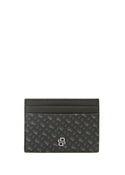 Icon Black Logo Patterned Men's Leather Card Holde