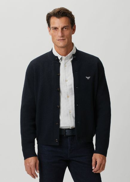 Navy Blue Wool Knit Cardigan