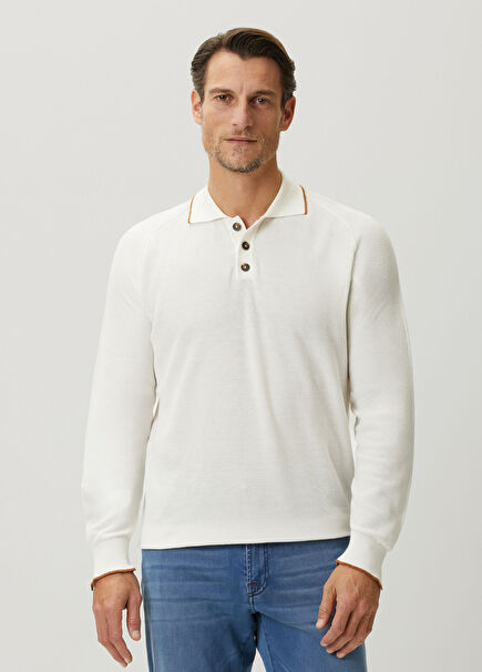 Beyaz Kahverengi Polo Yaka Triko