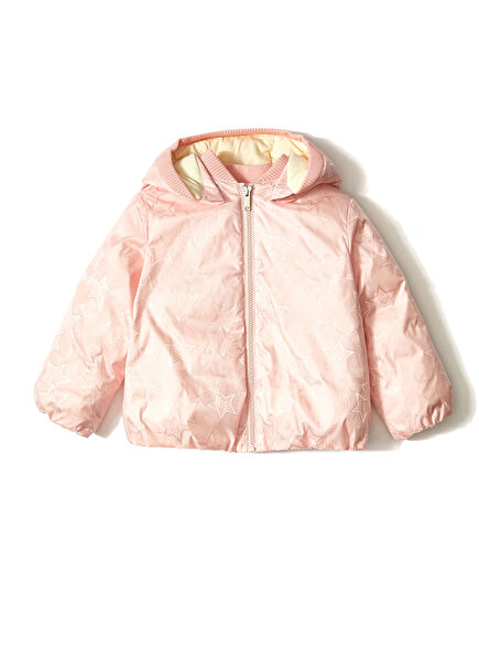 Pembe Kapüşonlu Unisex Bebek Mont