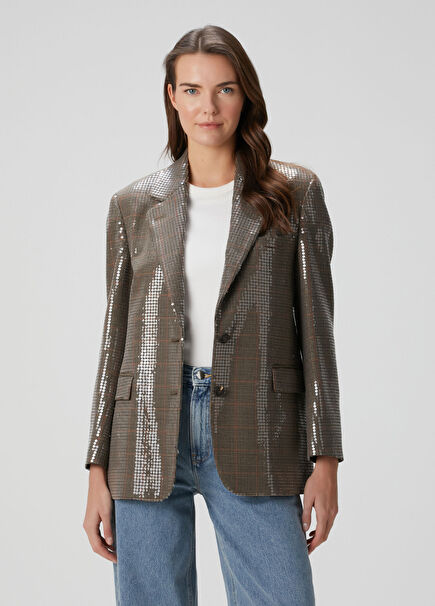 Khaki Houndstooth Wool Blazer