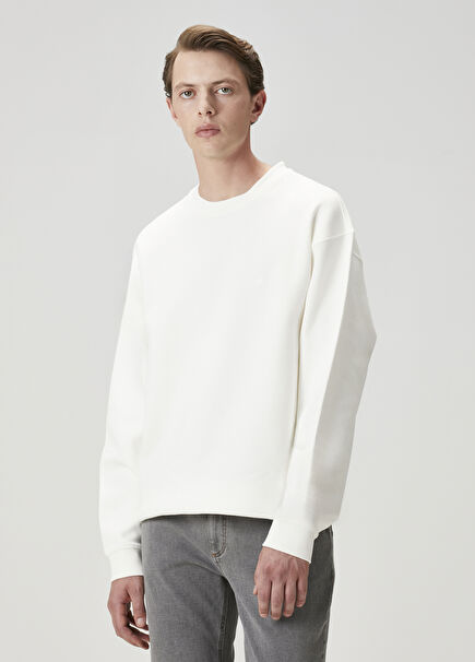 Kırık Beyaz Waffle Dokulu Oversized Sweatshirt