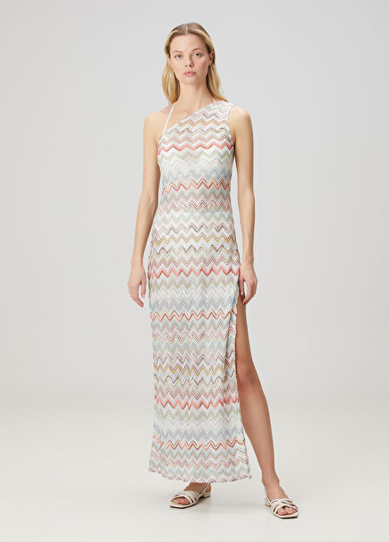 White Zigzag Patterned Beach Dress