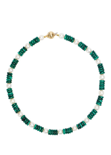 Malachite Pearl Stone Women's Gold Necklace