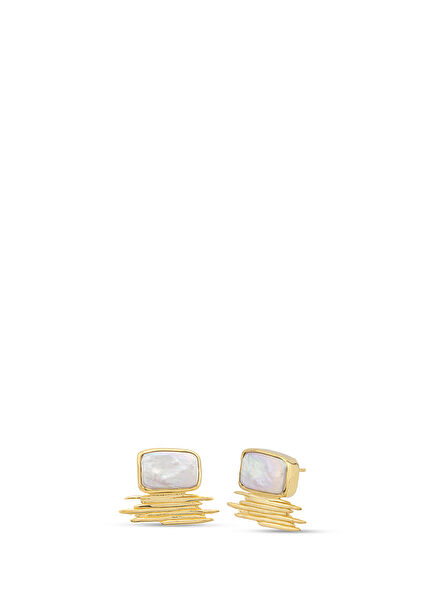 Horizontal Crystal 925 Sterling Silver Gold Plated Women's Pearl Earrings