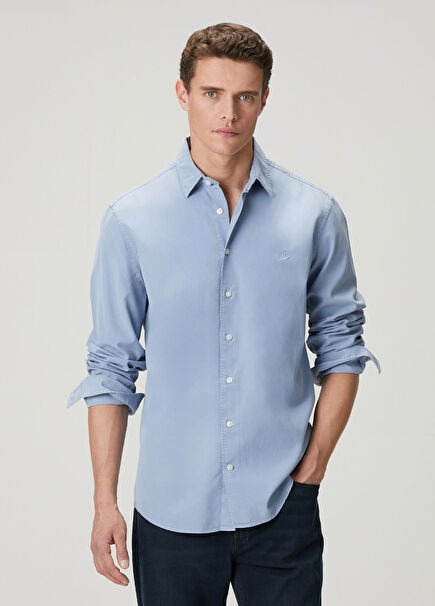 Mavi Parça Boya Comfort Fit Gömlek