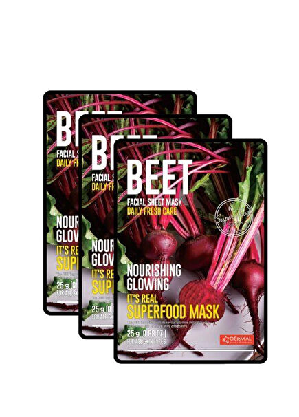 Beet Facial Sheet Mask Besleyici ve Canlandırıcı Pancar Yüz Maskesi 3'lü Set 25 gr 