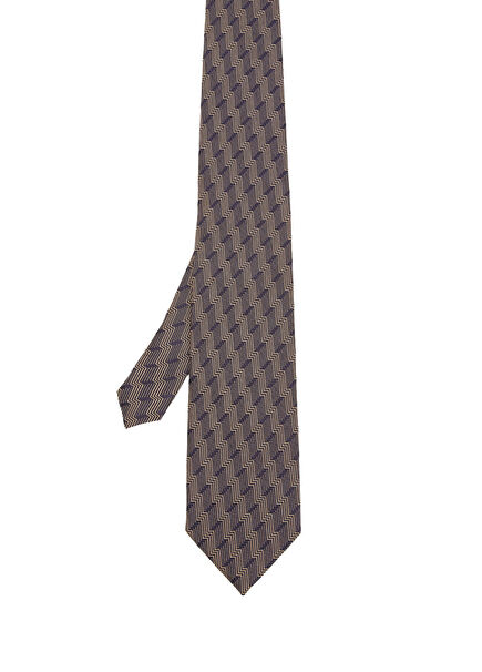 Açık Kahverengi Desenli İpek Kravat