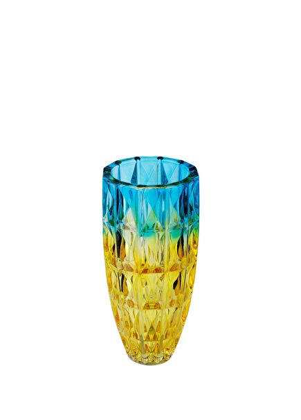 Blue Yellow Gradient Large Cut Crystal Large Glass Vase