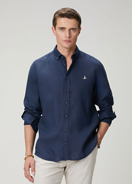 Navy Blue Comfort Fit Linen Shirt