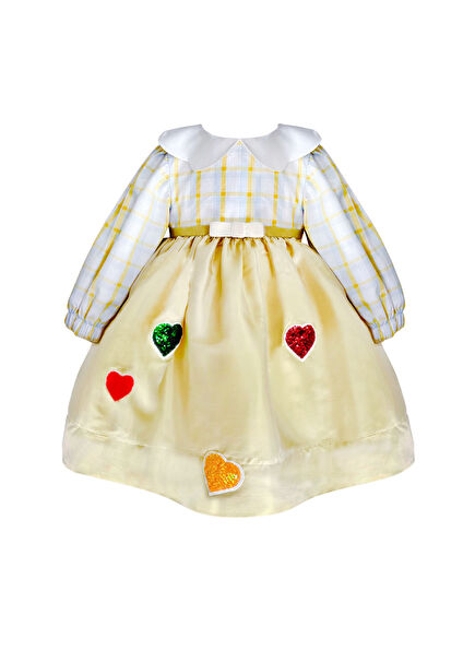 Colorful Heart Detailed Cotton Girl's Dress