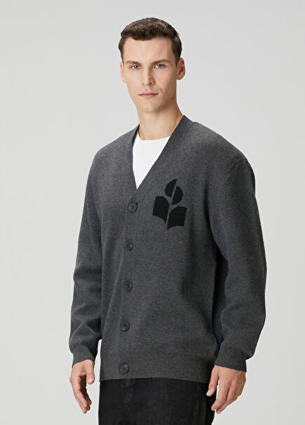 Antrasit Logo Jakarlı Triko Hırka