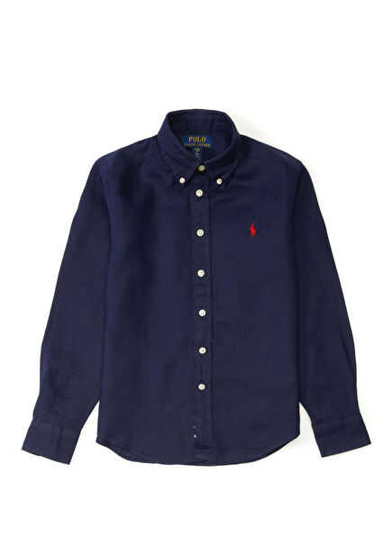 Lacivert Çocuk Keten Gömlek