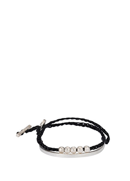 Siyah Zincir Dokulu Plakalı Erkek Bilezik