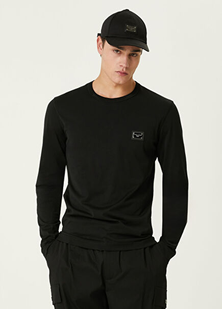 Siyah Logo Detaylı Uzun Kollu T-shirt